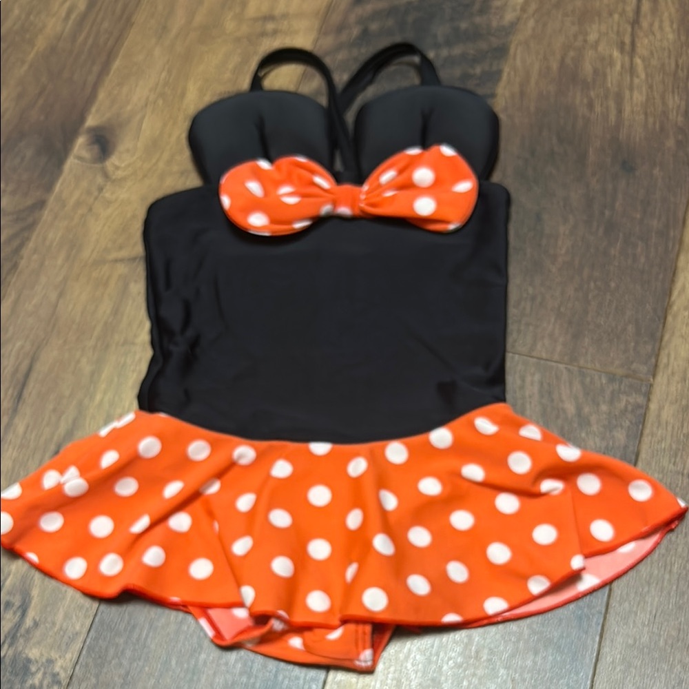 Black and Orange Minnie mouse bathing suit with Polka Dots size 2T